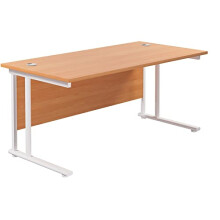 LAB SPACE Office Desk in Beech, Home Office Desk, Workstation, Cantilever Desk with Silver, White or Black Leg Frame (White Leg Frame, 160cm x 80cm)