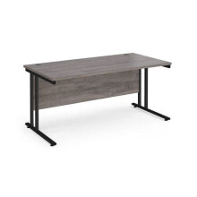 Office Monster Cooper straight desk 1600mm x 800mm - black cantilever leg frame, grey oak top