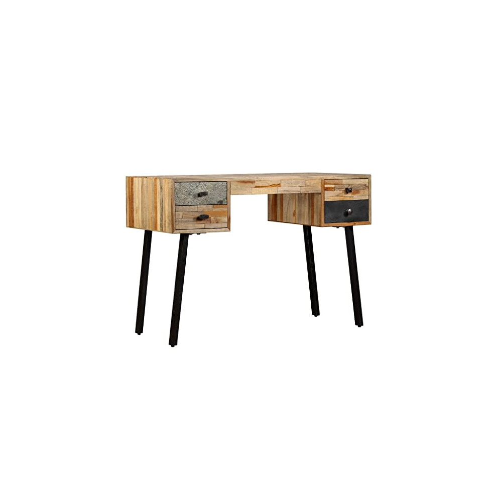 Vidaxl Writing Desk 110Cm Solid Reclaimed Teak 4 Drawers Computer Study Table