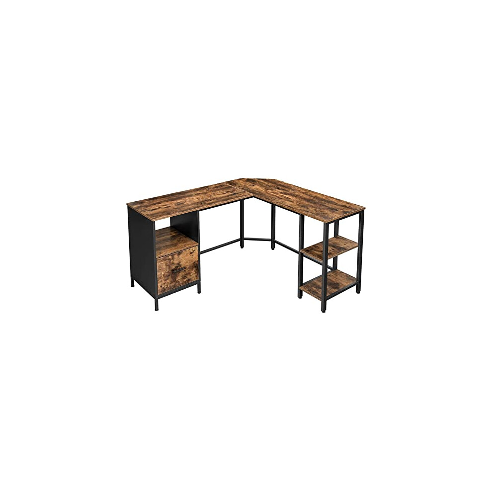 VASAGLE Corner Desk,?L-Shaped Computer Desk, Office Desk?with Cupboard?and Hanging File Cabinet, 2 Shelves, Home Office, Space-Saving, Easy Assembly,