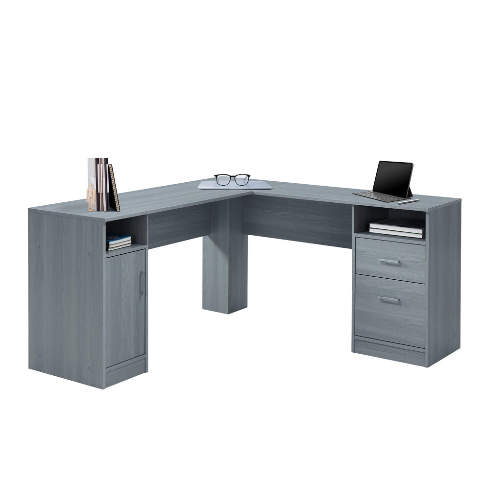 Techni Mobili Functional L-Shaped Computer Desk with storage, L is ?59.5" wide x 59.5" Long, Grey