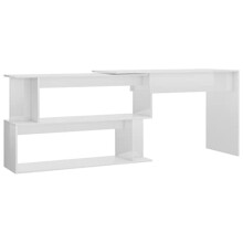 vidaXL Corner Desk Sleek Modern Bedroom Living Room Office Writing Table Rotatable Computer Desk Workstation High Gloss White Engineered Wood