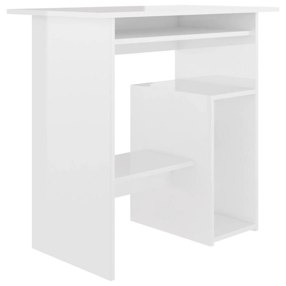 vidaXL Desk Bedroom Living Room Table Desk Computer Desk Workstation Corner Table Office Indoor Furniture High Gloss White Engineered Wood