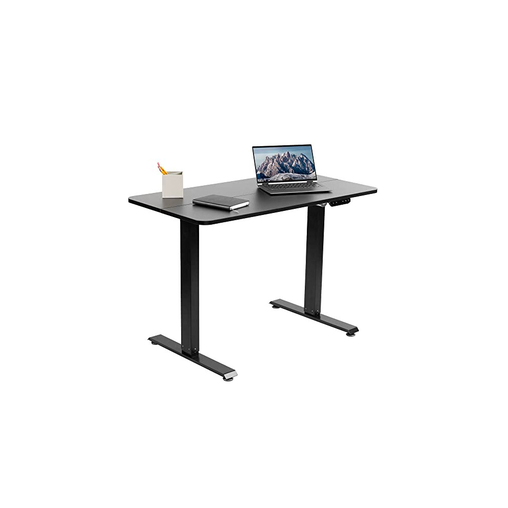 VIVO Electric Height Adjustable 112 x 61 cm Stand Up Desk, Standing Workstation with Memory Controller, Black Top, Black Frame, DESK-E144B