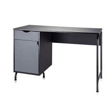 Vitinni Office Desk with Side Drawer and Cupboard - Computer Desk, Black and Grey, Perfect Office Desk or Gaming Desk, Spacious Storage Table, Metal