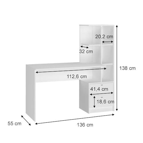 Vicco Desk Denton, White, 136 x 55 cm 2