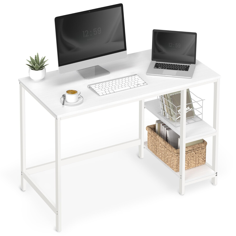 VASAGLE Computer Desk, Writing Desk with 2 Shelves on Left or Right, Work Table for Office Living Room, Steel Frame, Modern, Maple White LWD047W44