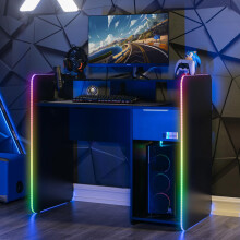 X-Rocker Electra 110x55cm Black Gaming Desk with RGB Lights, Computer Gaming Desk with App-Controlled LED Lighting, Sturdy PC Desk and Home office