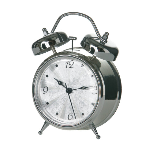Premier Housewares Twin Bell Chrome Alarm Clock Face - Silver