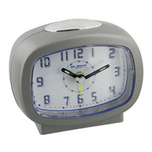 Travel Alarm Clock Blue LED Light Snooze + AA Battery (Silver)