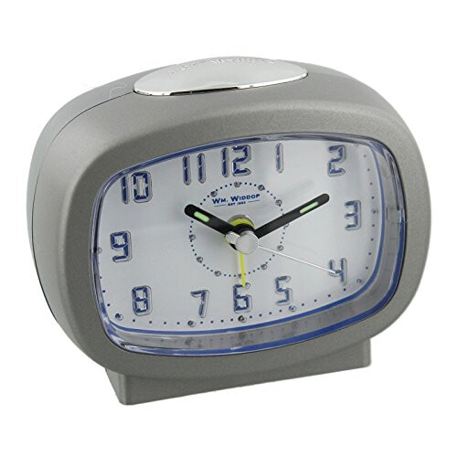 WIDDOP and Co. Travel Alarm Clock Blue LED Light Snooze + AA Battery (Silver)