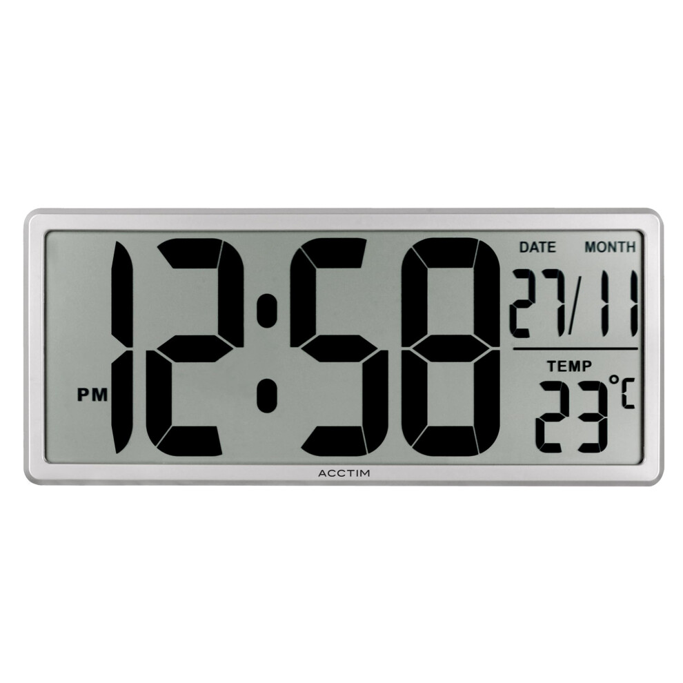 Acctim Date Keeper Jumbo LCD Wall/Desk Silver Clock with Autoset Technology