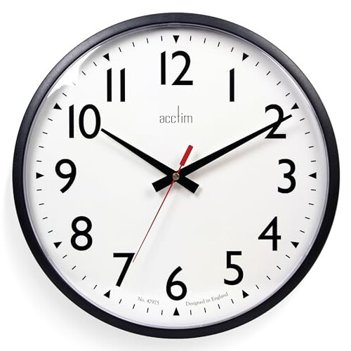 Acctim Acctim Commander Wall Clock Quartz Shatterproof Lens Easy Read Numbers Black 35cm