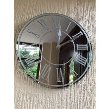 Biznest Round Silver Sparkle Glitter Mirrored Wall Clock Roman Number Glass Wall Clock New