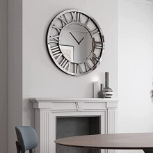 Biznest Full Mirrored Round Wall Clock Large Roman Numeral Silent Clock Silver Finish Modern Home Decorative Mount (80x80cm)