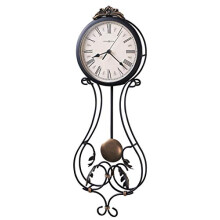 Howard Miller Paulina Wall Clock 625-296 ? Wrought-Iron, Finished in Antique Gold & Charcoal Grey, Pendulum Bob, Quartz Movement