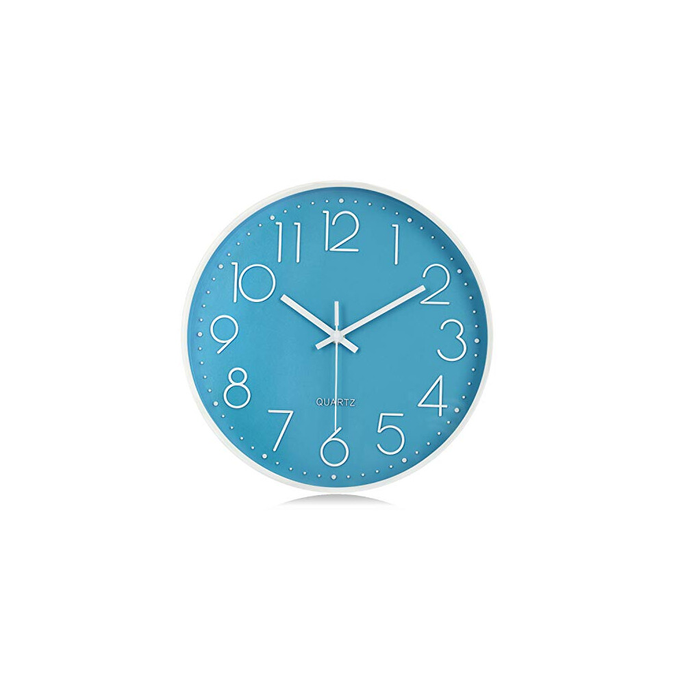 Lafocuse 3D Silent Kitchen Blue Wall Clock Battery Operated,Non Ticking Quartz Decorative Wall Clocks for Living Room Modern Bedrooms Office Home 12