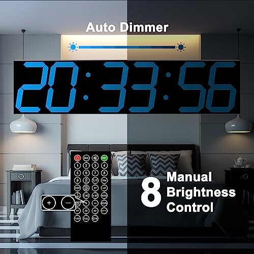 CHKOSDA Digital Wall Clock, Oversize Led Digital Clock with Auto Dimmer, Huge Countdown Timer with Remote Control, 27" Wide Led Display, 6 Digits, 2