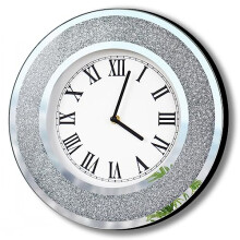 DMDFIRST Bling Silver Round Mirror Clock 12inch. Glam Sparkle Twinkle Shining Mirrored Wall Clock for Wall Decoration Silver Glass Mirror Home Decor.