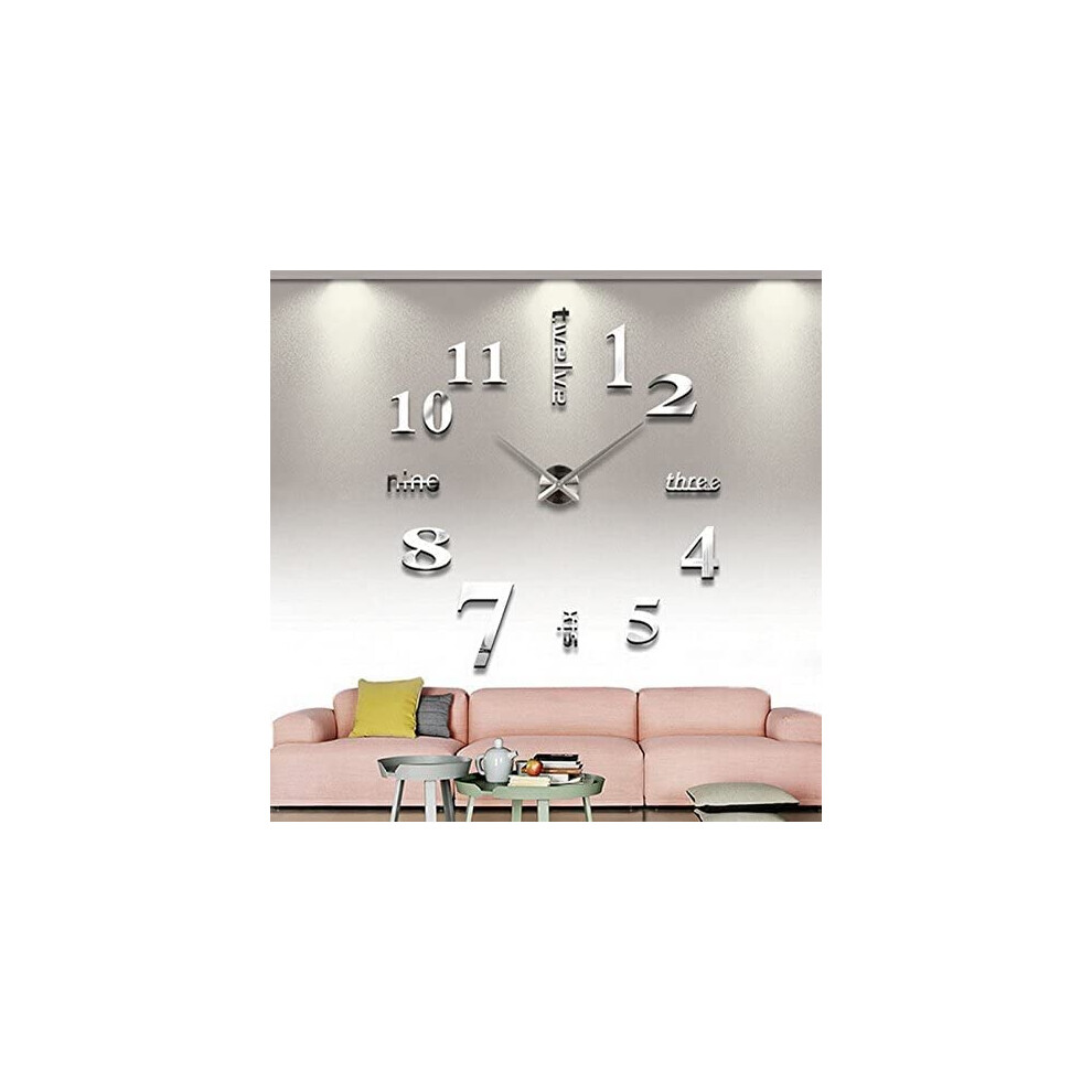 3D DIY Frameless Large Wall Clock Modern Roman Numerals 3D Mirror Sticker Home Office Decorations for Living Room Bedroom