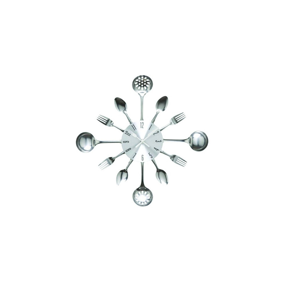 Timelike Wall Clock, 16" Metal Kitchen Cutlery Utensil Spoon Fork Wall Clock Creative Modern Home Decor Antique Style Wall Watch (Silver)