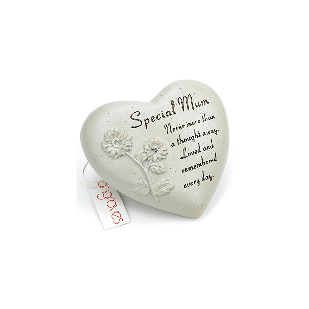 Angraves Special Mum Flower Diamante Heart Graveside Memorial Ornament Plaque With Verse