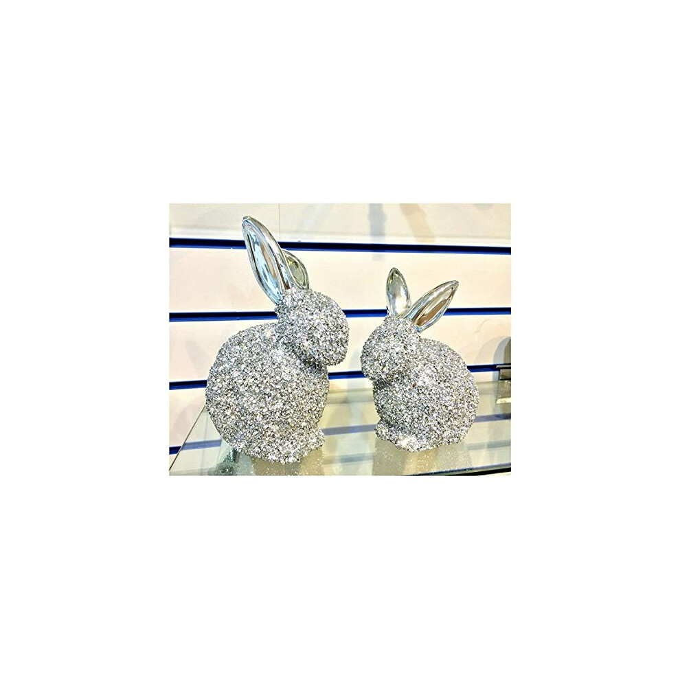 ceramic Crushed Diamond beautiful silver pair set of bunny rabbit sparkle bling ornament