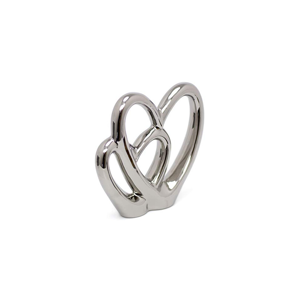 21cm Elegant Silver Love Heart Ornament | Double Heart Sculpture | Anniversary Wedding Gifts