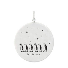 East of India Flat Porcelain Bauble Let it snow Penguins