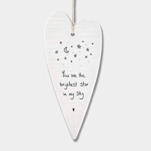 East of India Wobbly White Porcelain Heart You are the brightest star in my sky 13.7 x 6cm