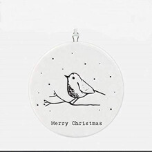 East of India Christmas Robin Hanging Decoration - Flat Porcelain Ornament
