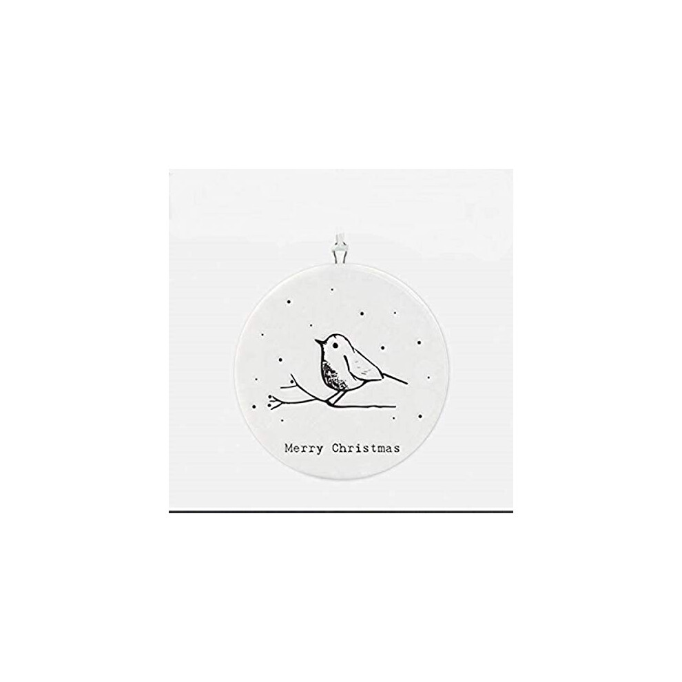 East of India Christmas Robin Hanging Decoration - Flat Porcelain Ornament