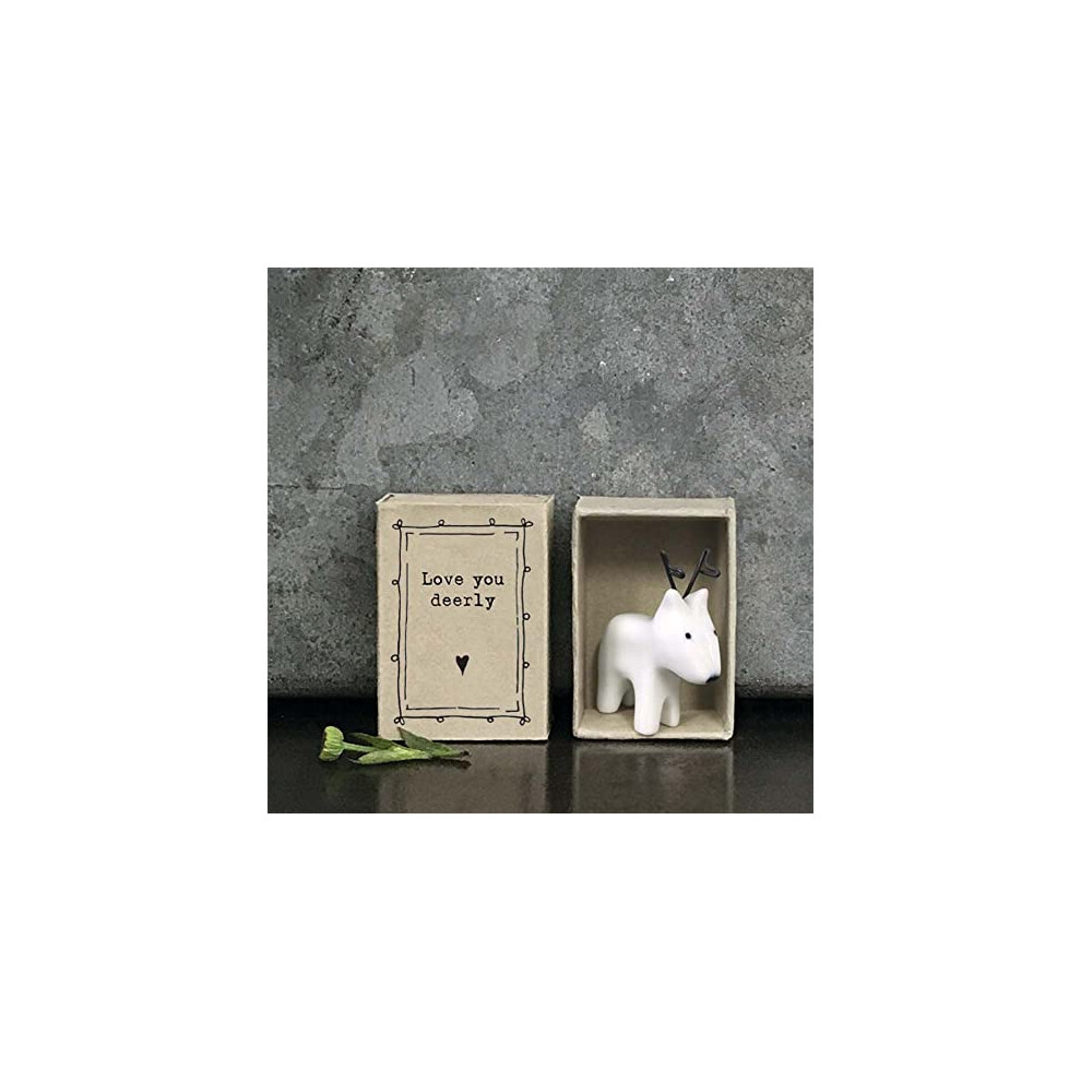 East Of India Porcelain Matchbox Little Reindeer, Love You Words, Family Keepsake Gift, Porcelain Keepsake, Small
