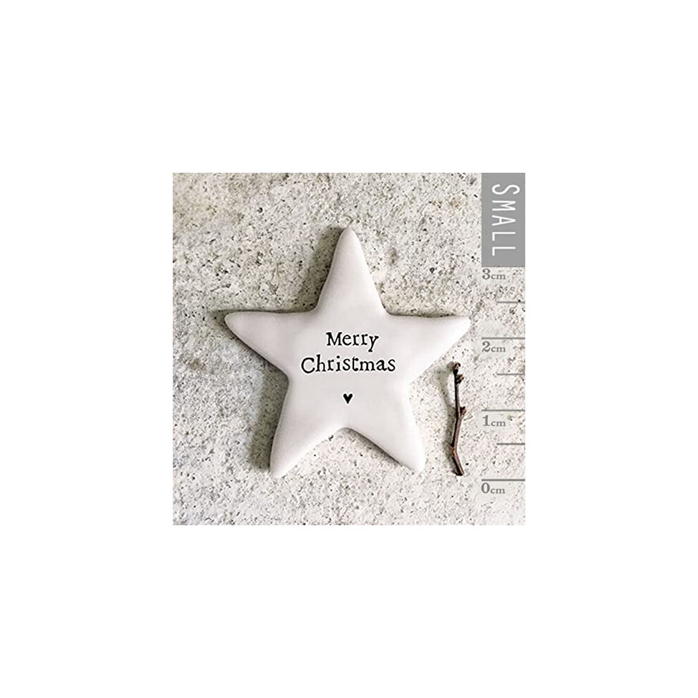 East of India Tiny Porcelain Star Token with the words Merry Christmas, Festive Gift Token, Porcelain Keepsake Gift, Tiny Star