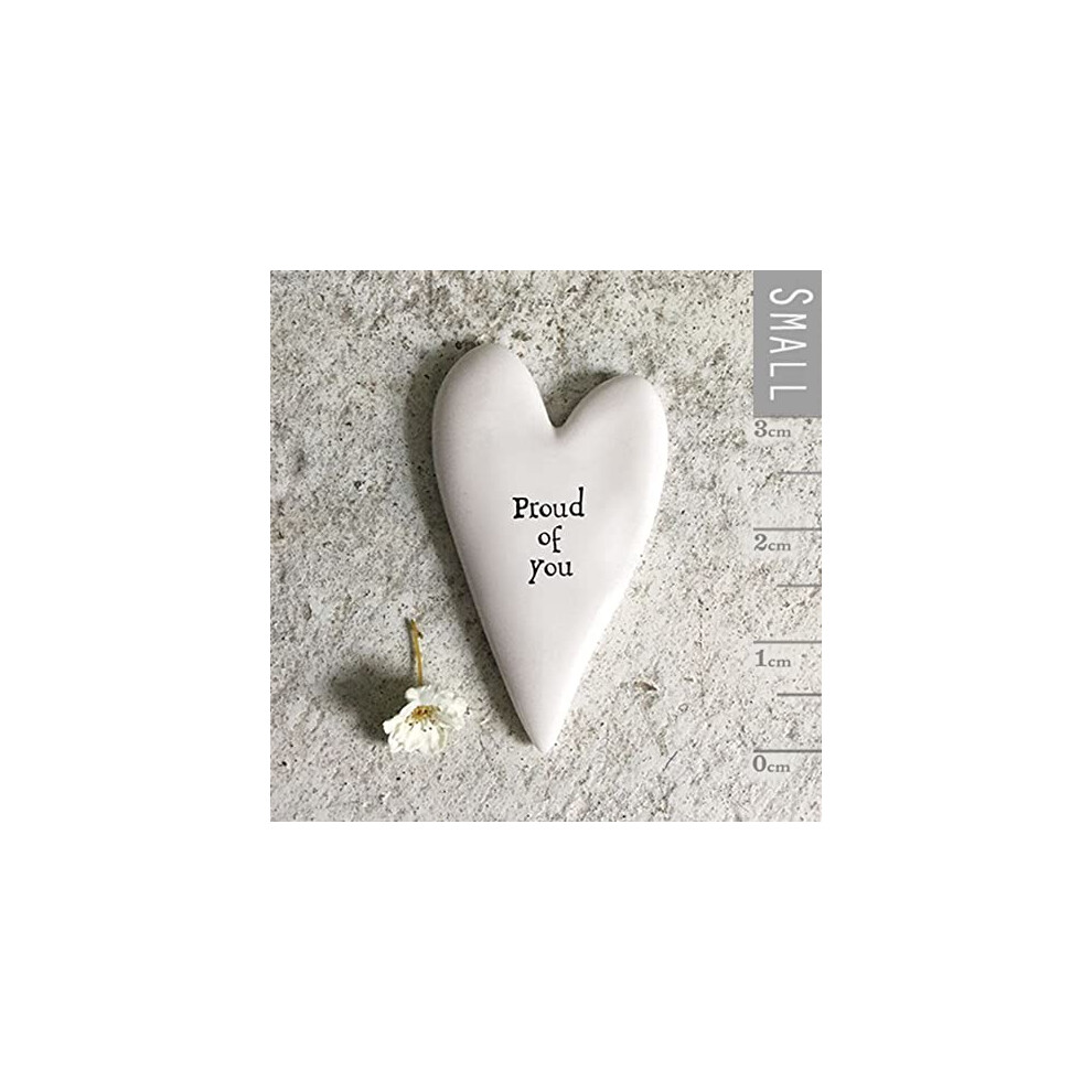 East Of India Tiny Porcelain Heart Token With The Words Proud Of You, Gift Token, Porcelain Keepsake Gift, Tiny Heart, Keepsake Heart