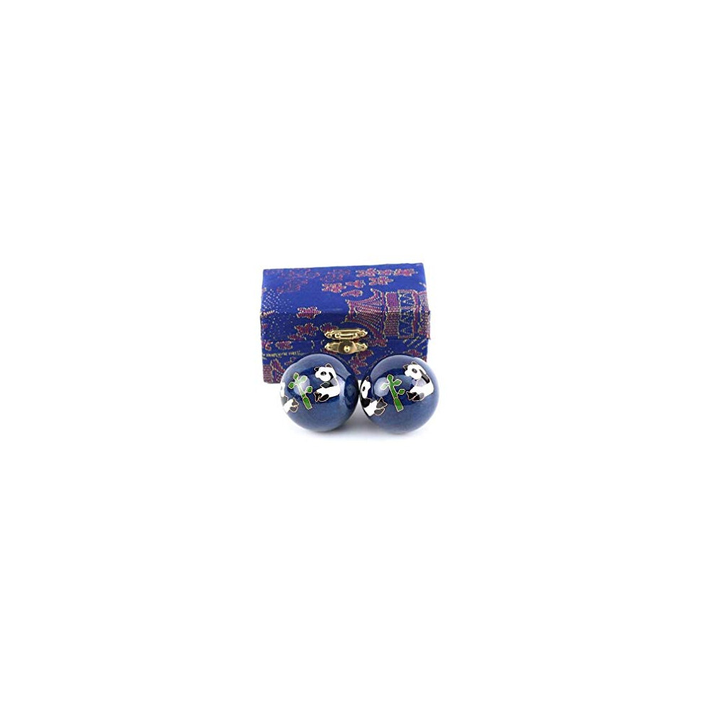 Lachineuse Blue - Panda Qi Gong Ball Set - Enamel Chinese Stress Balls ? 45 Mm - Health Balls - Zen Relaxation Gift Box - Asian Japan China Feng Shui