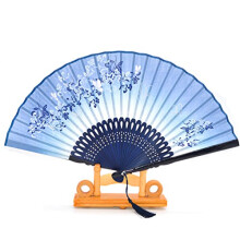 Medifier Silk Bamboo Handheld Folding Fans (Flying butterfly and Flowers), Silk Fan cover Pouches and gift box included (Blue)
