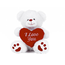 Paws White Teddy Bear holding Red Heart with I Love You written on it (White, 17.5")