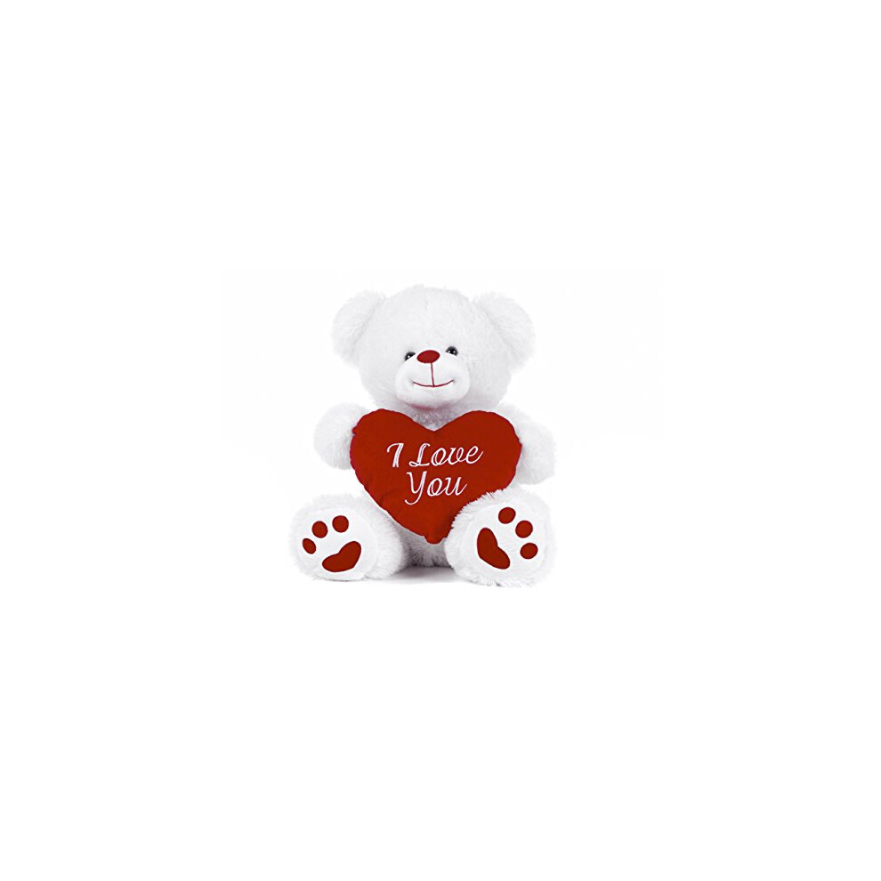 Paws White Teddy Bear holding Red Heart with I Love You written on it (White, 17.5")