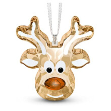 Adorno de reno de jengibre de SWAROVSKI para colgar en un    rbol o exhibir. Cristal dorado con detalles en cobre y cara impresa. Parte de la colec