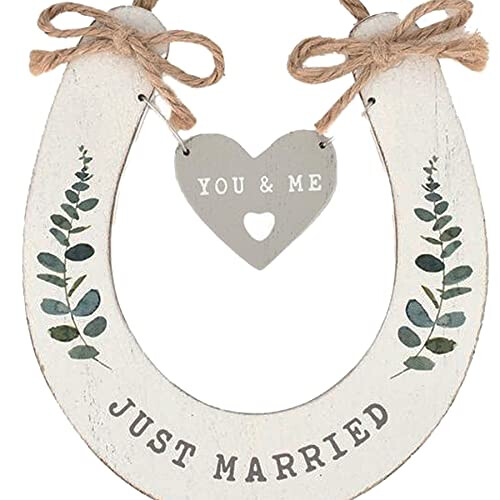 WIDDOP and Co. 'Just Married' Wedding Horseshoe White with Hanging Heart 1