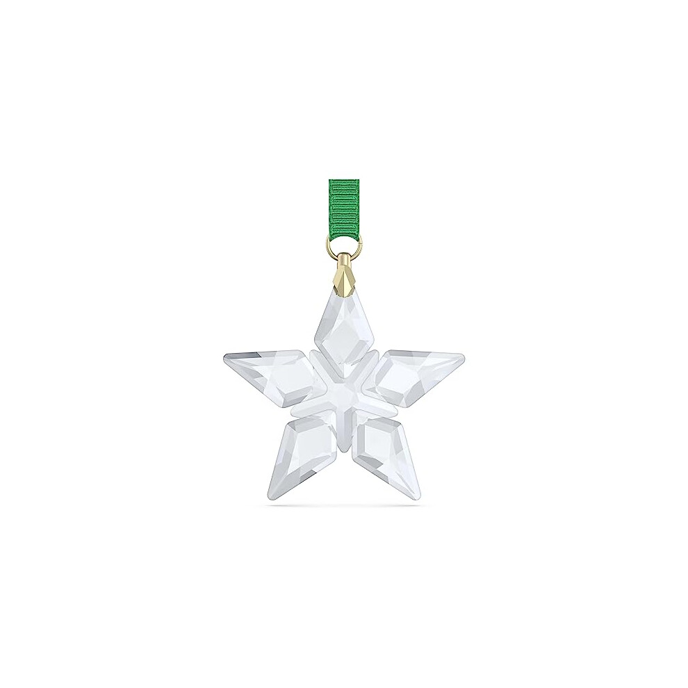 Swarovski Annual Edition 2023 Little Star Ornament, White Crystal, Gold-Tone Plated Accents and Green Grosgrain Ribbon, from the Annual Edition