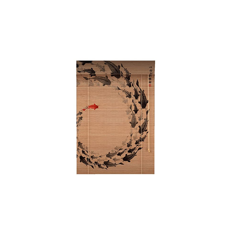 Bamboo Blinds with Printing, Bamboo Shutters for Interior Decoration, Chinese Style Bamboo Roller Blinds, Blackout Curtains for Balcony, Drain,