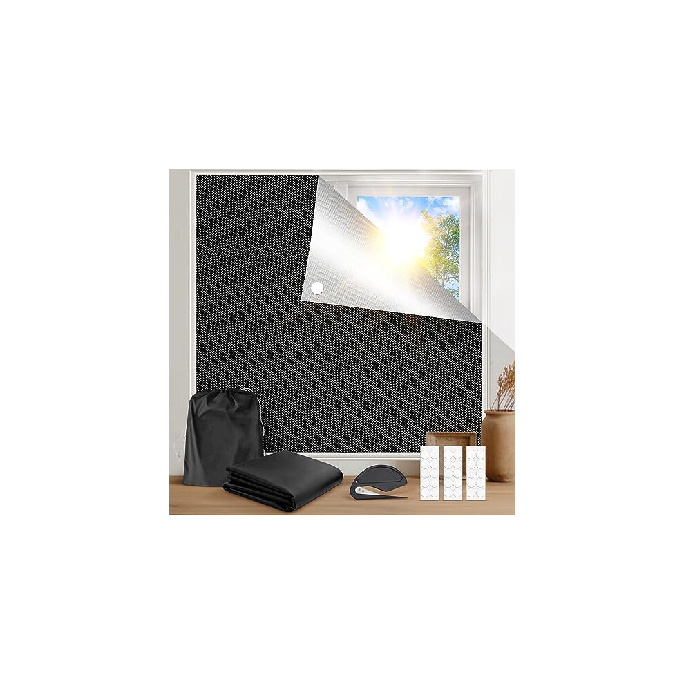 Obidodi 100% Blackout Blind, 250 x 145CM Travel Temporary Black out Blinds Stick on, Portable Blackout Blinds for Bedroom, Fits Any Size Shape Windows