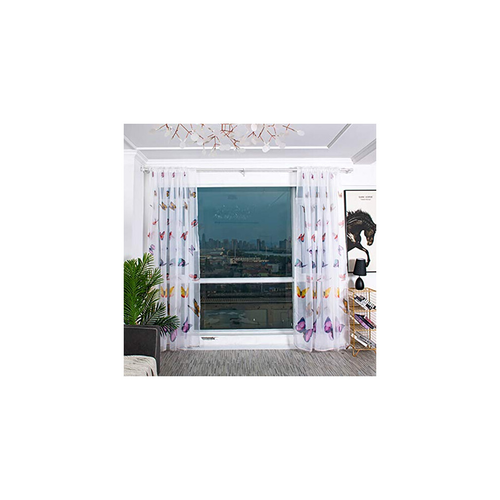 Boyouth Colorful Butterfly Pattern Print White Sheer Voile Curtains,Rod Pockets Curtains and Drapes for Bedroom,Study,Living Room,Purple,39 x 78-image-OPC-PDTCYSW-NEW