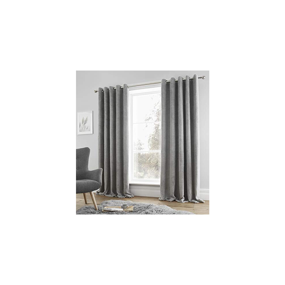 Catherine Lansfield Sherpa Curtains 66x54 Inch Grey