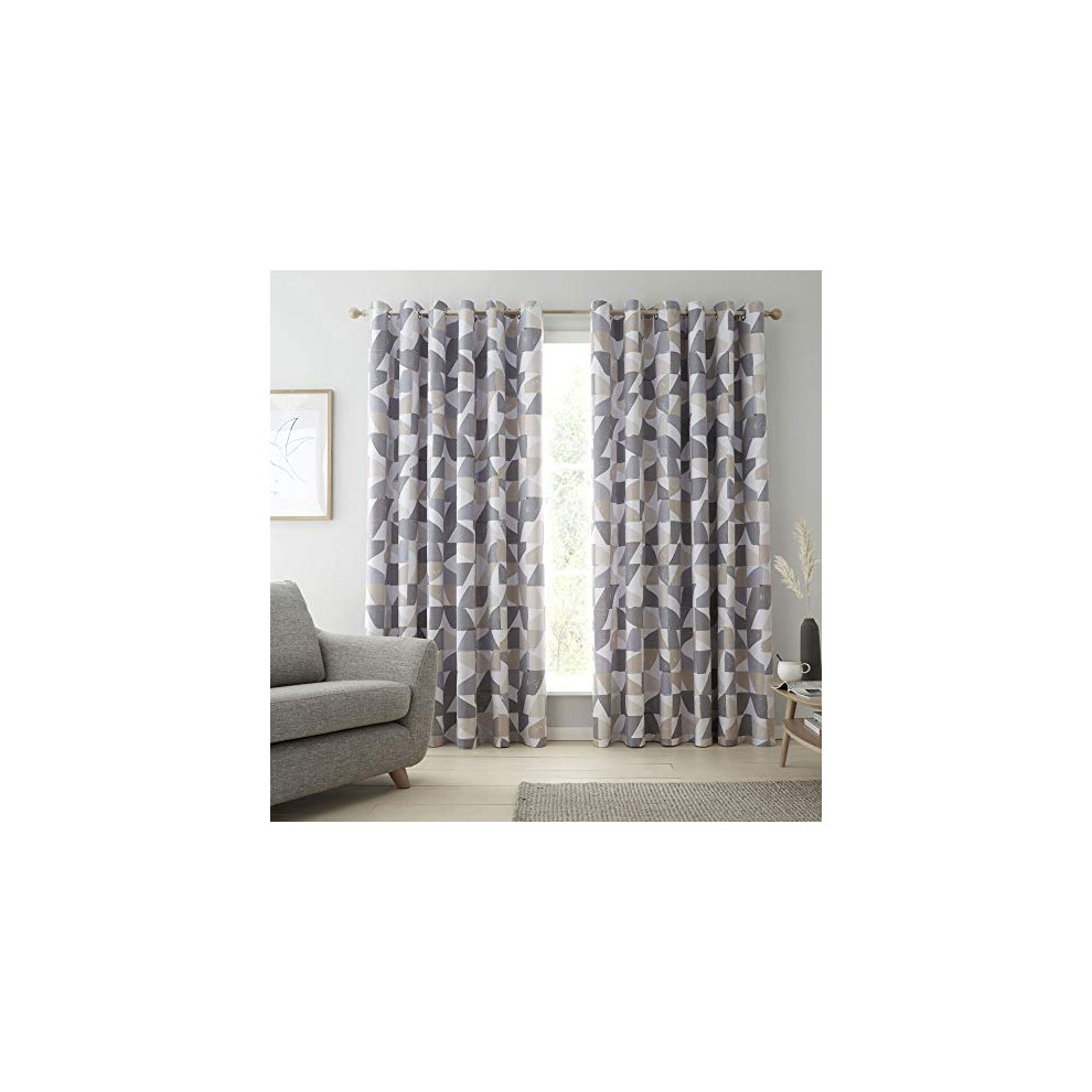 Catherine Lansfield Oslo Geo Eyelet Curtains 46x54 Inch Grey