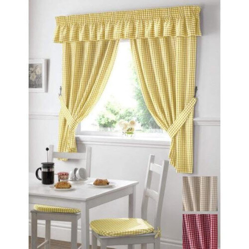 Maple Textiles Gingham Kitchen Curtains Yellow 46 x 48, Fabric, 46'' x 48''