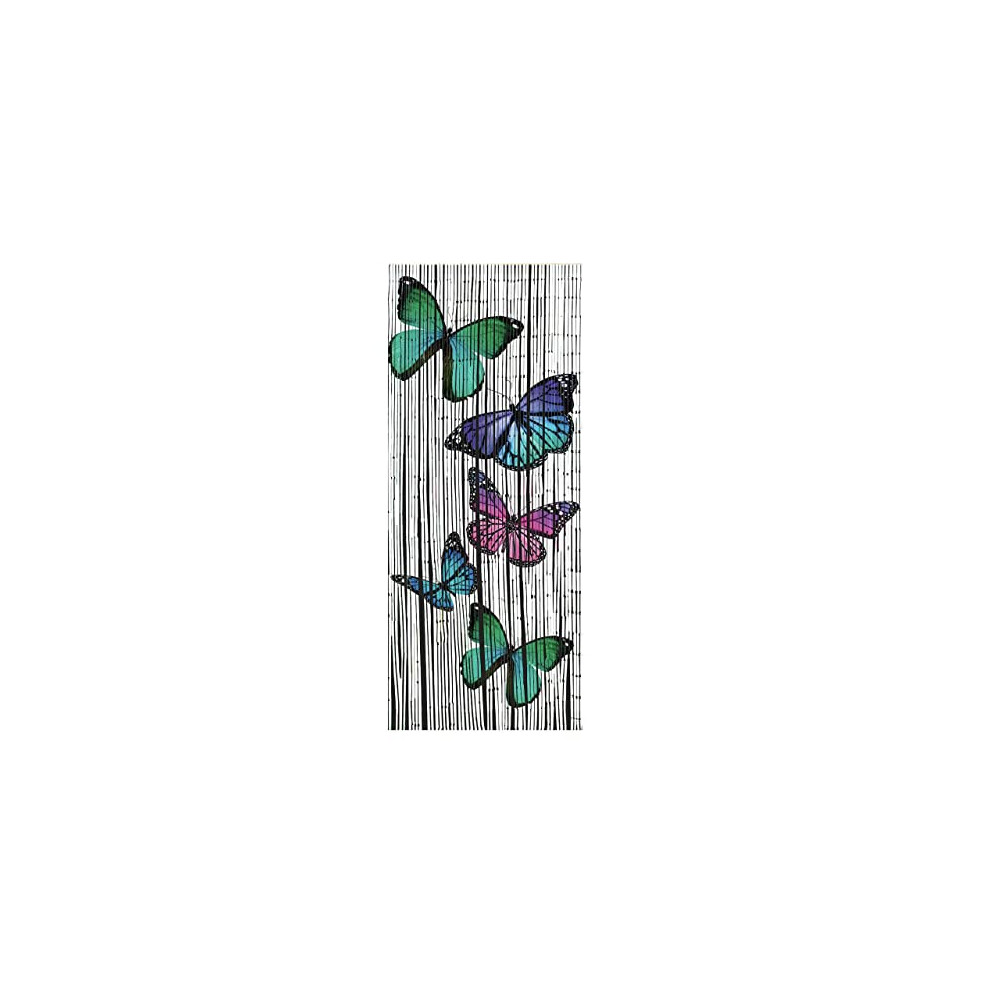 Maximex Bamboo Curtain, Beautiful Butterfly Curtain, 65 Strands of Sustainable Bamboo, Includes Insect Screen, Folds Space, 90 x 200 cm