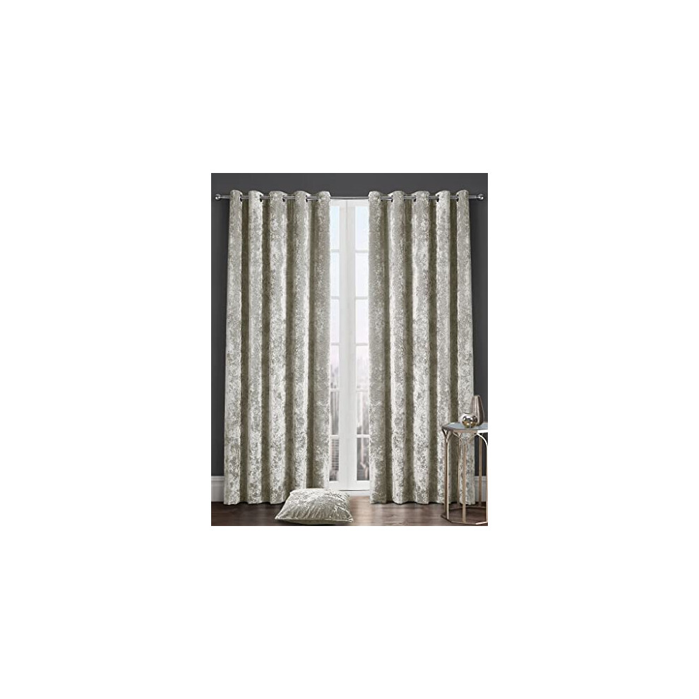 GoldStar Crushed Velvet Eyelet Fully Lined Curtains, 66 x 72 inch, Natural-image-OPC-PDTCZVK-NEW